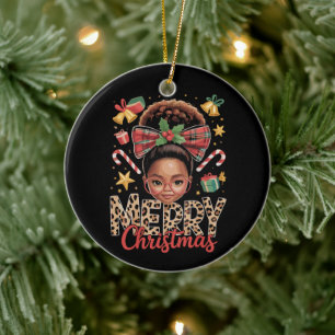 Adorno De Cerámica Afroamericana Navidad Moño Despeinado Mamá Negra