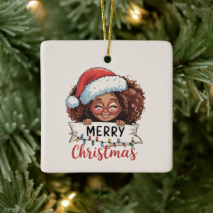Adorno De Cerámica Afroamericano Feliz Navidad Africano Negro 