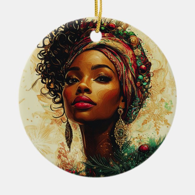 Adorno De Cerámica Afrocentric Christmas Queen (Frente)