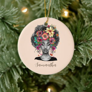 Adorno De Cerámica Afromujer floral elegante