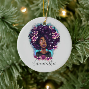 Adorno De Cerámica Afromujer floral esparkling