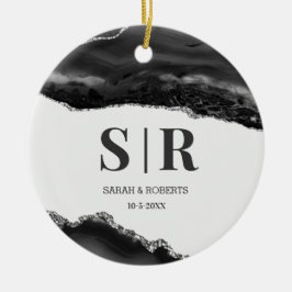 Adorno De Cerámica Ágata Geoda Negra Navidad Monogramada para Parejas