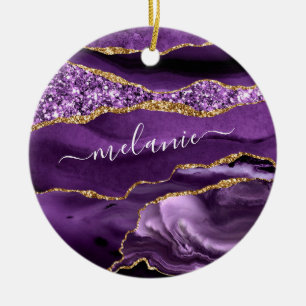 Adorno De Cerámica Agate Purple Gold Purpurina Tu Nombre Ornament Gif