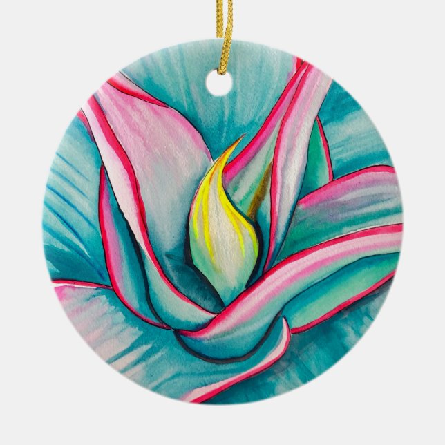 Adorno De Cerámica Ágave arte de acuarela suculenta (Frente)