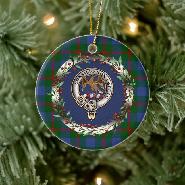 Adorno De Cerámica Agnew Clan Badge & Tartan Personalized Xmas (Árbol)
