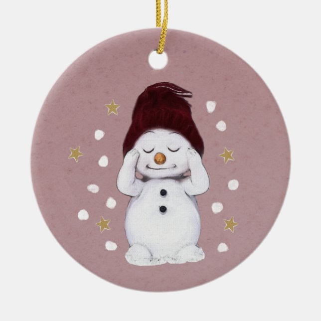 Adorno De Cerámica Agradable fiesta de los Navidades rosados de Snowm (Frente)