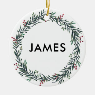 Adorno De Cerámica Agregar Navidades de nombre Wreath Personalizado