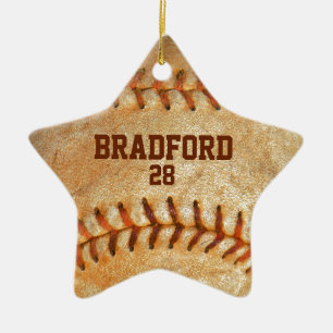 Adorno De Cerámica agregar nombre Béisbol Blanco Vintage costura roja
