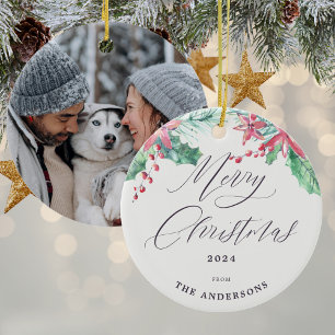 Adorno De Cerámica Agua de Invierno Foto Botánica Feliz Navidad