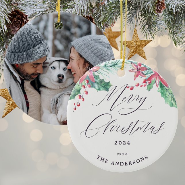 Adorno De Cerámica Agua de Invierno Foto Botánica Feliz Navidad (Mockup View)