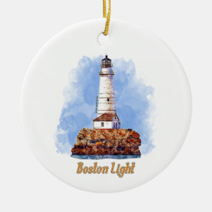 Adorno De Cerámica Agua del faro de luz de Boston - Massachusetts