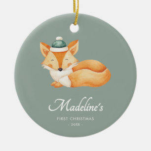 Adorno De Cerámica Agua Fox Baby First Christmas Green