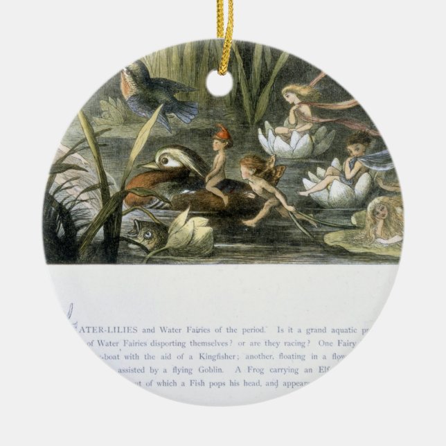 Adorno De Cerámica Agua-Lirios y hadas del agua, ilustracion de (Frente)
