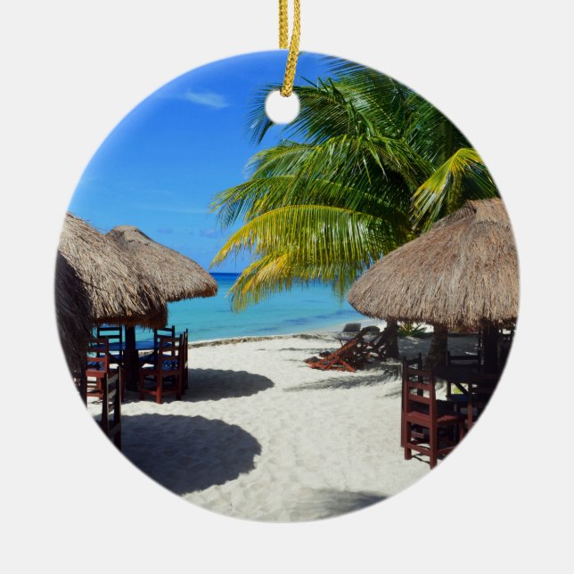 Adorno De Cerámica Agua verde azulada Vaca de la palmera de la choza (Frente)