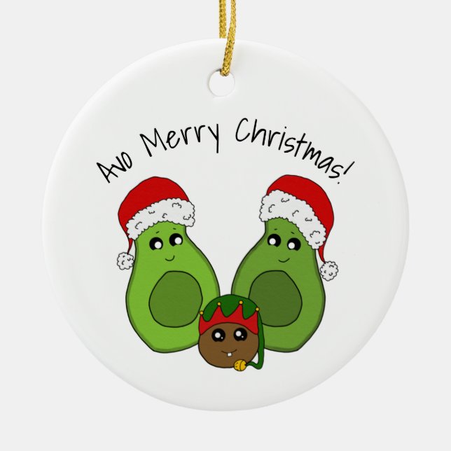 Adorno De Cerámica Aguacate - Avo Merry Christmas Family Cute Ornamen (Frente)