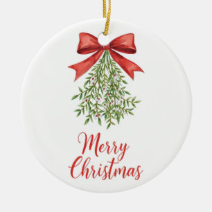 Adorno De Cerámica Aguamarina Muérdago Feliz Navidad