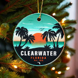 Adorno De Cerámica Aguas claras para las souvenirs Retro Sunset Beach<br><div class="desc">Clearwater Florida Design. Diseño de atardecer con su playa favorita de Florida y su mar,  adecuado para los amantes de la playa de EE.UU. especialmente a los amantes de Clearwater Beach.</div>