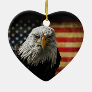 Adorno De Cerámica Águila calva americana con bandera ondulada
