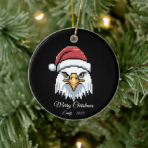 Águila Calva con Gorro de Santa en Pixel Art