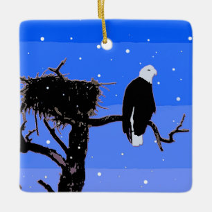 Adorno De Cerámica Águila calva en invierno - Arte de vida salvaje or