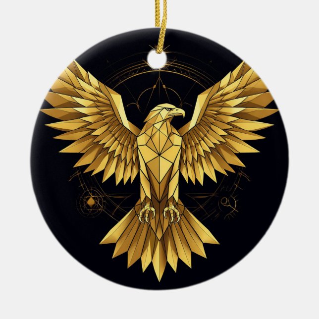 Adorno De Cerámica Águila geométrica de oro (Frente)