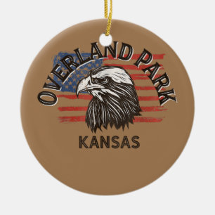 Adorno De Cerámica Águila Retro Bandera de EE. UU. Kansas Vintage Ove