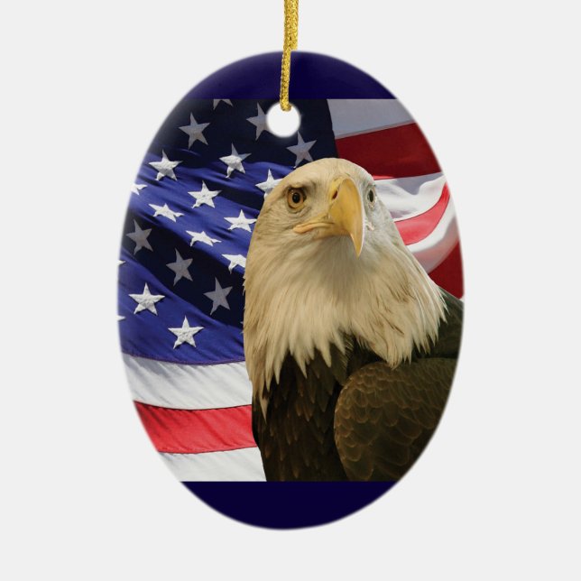 Adorno De Cerámica Águila y bandera de los Estados Unidos (Frente)