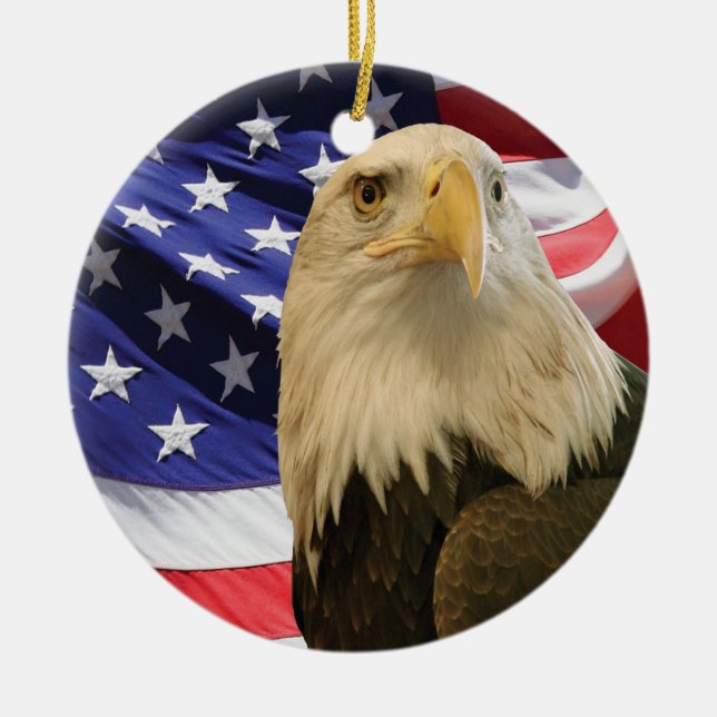 Adorno De Cerámica Águila y bandera de los Estados Unidos (Frente)