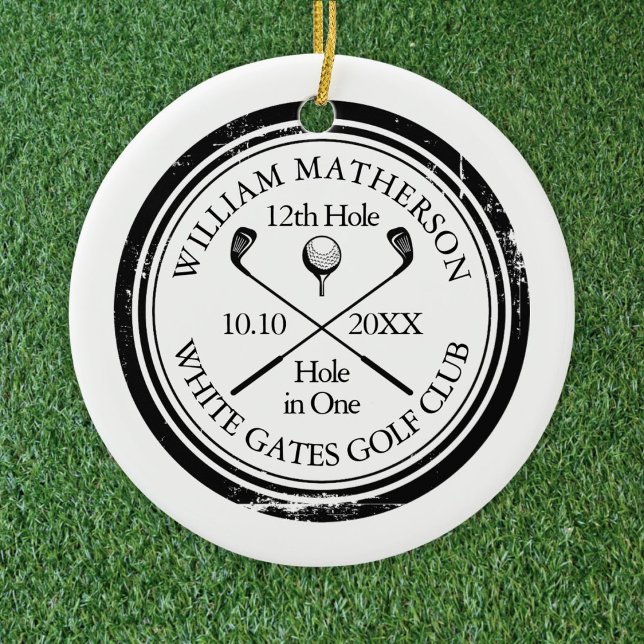 Adorno De Cerámica Agujero de golf personalizado en un solo botón de  (Personalized Golf Hole in One Photo Keepsake Ceramic Ornament)