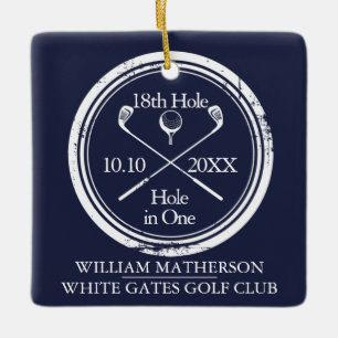 Adorno De Cerámica Agujero en Uno de Golf Personalizado Retro Azul Ma