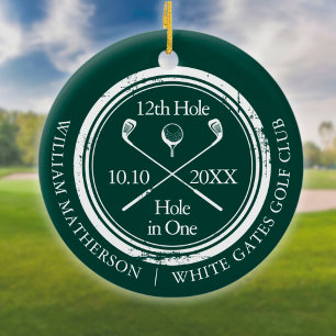 Adorno De Cerámica Agujero en Uno de Golf Verde Esmeralda Personaliza