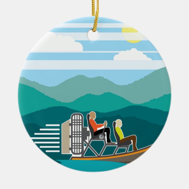 Adorno De Cerámica AirBoat del paseo del barco del pantano (Frente)