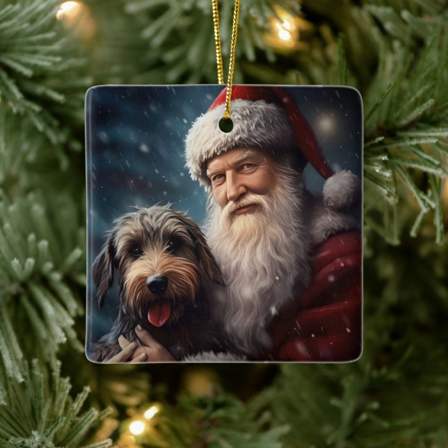 Adorno De Cerámica Airedale con Navidades festivos de Santa Claus (Árbol)