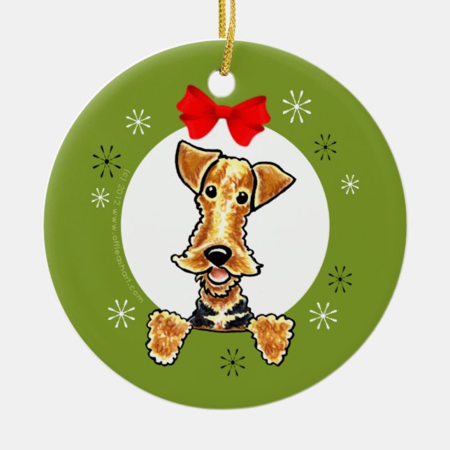 Adorno De Cerámica Airedale Welsh Terrier Navidades Classic (Frente)