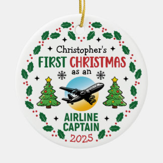 Adorno De Cerámica Airline Captain First Christmas Pilot Personalized
