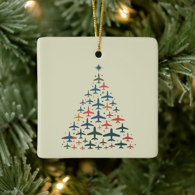 Adorno De Cerámica Airplane Christmas Tree Retro Pilot Flying Flight  (Árbol)