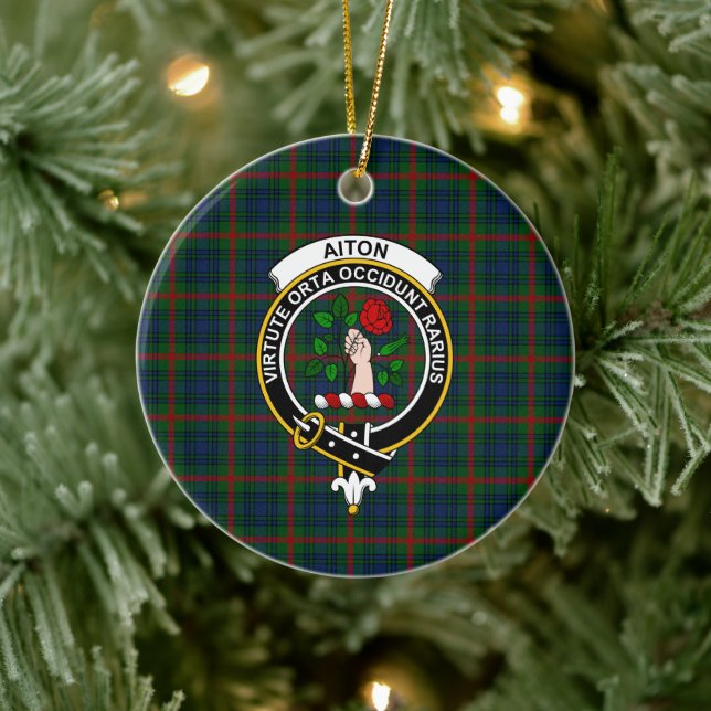 Adorno De Cerámica Aiton Tartán y Escudo del clan escocés (Árbol)