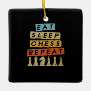 Adorno De Cerámica Ajedrez - Comer Sleep Chess Repetir