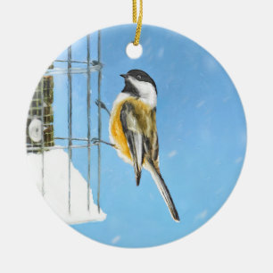 Adorno De Cerámica Ajedrez en pintura de alimentador - Arte de pájaro