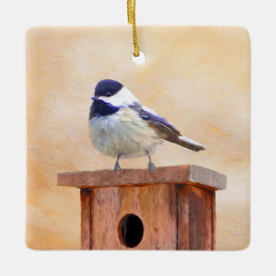 Adorno De Cerámica Ajedrez sobre pintura de aves original