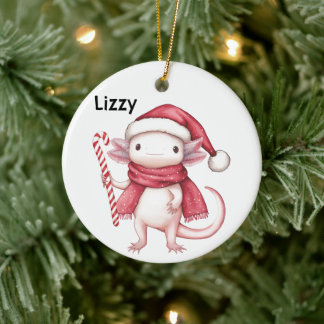 Adorno De Cerámica Ajolote Personalizado Salamandra Navidad