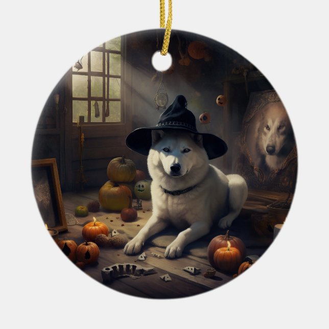 Adorno De Cerámica Akita Calabazas de Halloween Da Miedo (Frente)