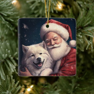 Adorno De Cerámica Akita con Claus Festivo Navidad 