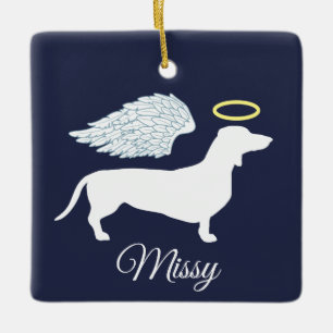 Adorno De Cerámica Ala del ángel del mascota y Dachshund