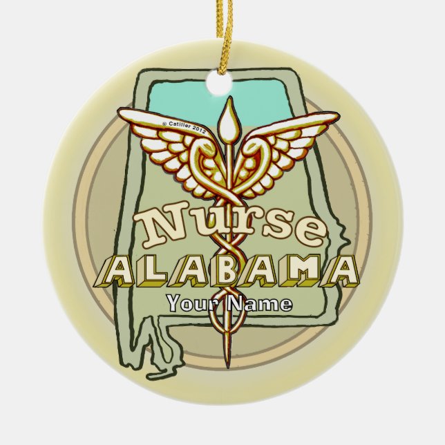 Adorno De Cerámica Alabama Nurse Caduceus (Frente)