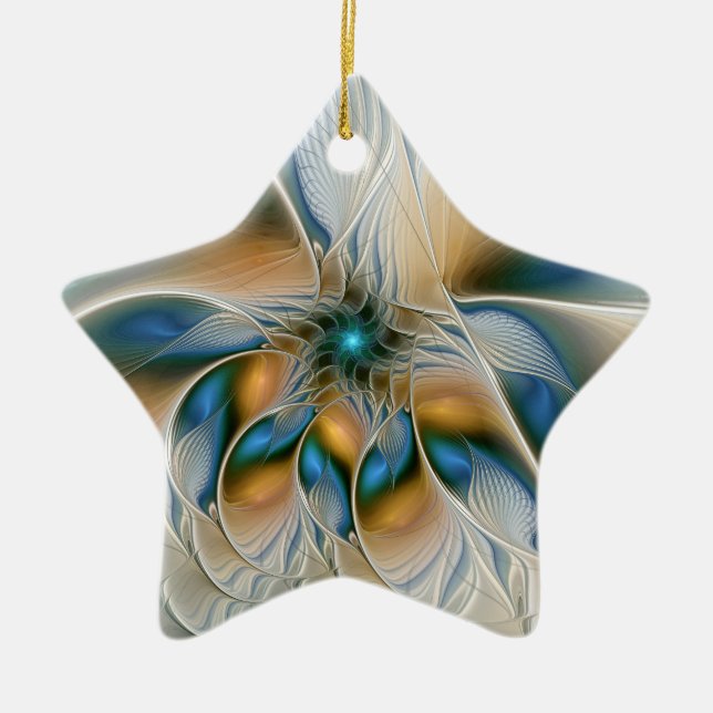 Adorno De Cerámica Alarmante, Abstracta Fantasía Fractal Art Con Azul (Frente)