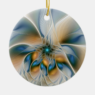 Adorno De Cerámica Alarmante, Abstracta Fantasía Fractal Art Con Azul