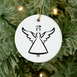 Adorno De Cerámica Alas de Ángel Minimalistas y Halo   Silueta Gráfic