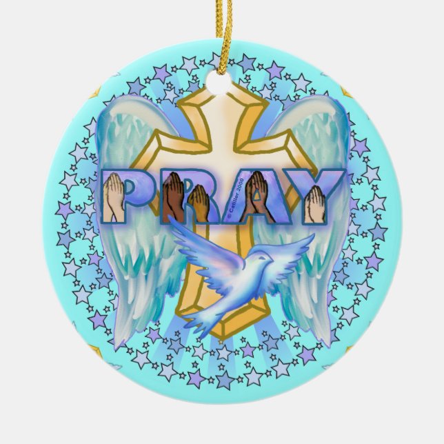 Adorno De Cerámica Alas de la oración cristiana (Frente)