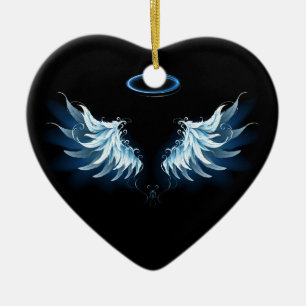 Adorno De Cerámica Alas del Ángel Azul brillante sobre fondo negro
